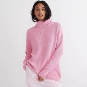 J.Crew Cashmere Cotton Blend Preppy Pink Turtle Neck Sweater Size S